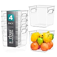 Sorbus Small Plastic Storage Bins - for Kitchen Organization, Pantry Organizers and Storage, Fridge Organizer, Cabinet Organizer, Refrigerator Organizer Bins - Clear Storage Bins (4 pack)
