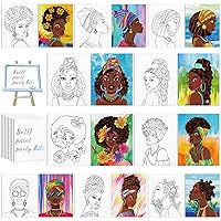 10 Pcs Pre Drawn Canvas for Painting for Adults Kids 8 x 10 Inch Pre Printed Sip and Paint Party Supplies Afro Queen Stretched Outline Canvas Painting Kit for Beginner Artist DIY (Afro Queen)