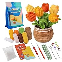 Crochet Kits for Beginners with Instructions Flower Themed Crochet Starter Kit DIY Cute Beginners Crochet Kit for Adults Kids, Tulip Crochet Kits