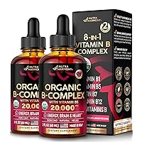 USDA Organic Vitamin B-Complex B5 Pantothenic Acid | B12 Methylcobalamin | B1 Thiamine | B6 Pyridoxine | B7 Biotin | B9 Folic | B3 Niacinamide - B Complex Liquid Drops, Made in USA Supplement, 2fl oz