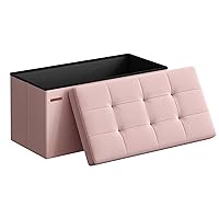 SONGMICS 30 Inches Folding Storage Ottoman Bench, Storage Chest, Foot Rest Stool, Bedroom Bench with Storage, Jelly Pink ULSF047R11