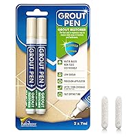 Grout Pen Cream Tile Paint Marker: Waterproof Grout Paint, Tile Grout Colorant and Sealer Pen - Narrow 5mm, 2 Pack with Extra Tips (7mL) - Cream