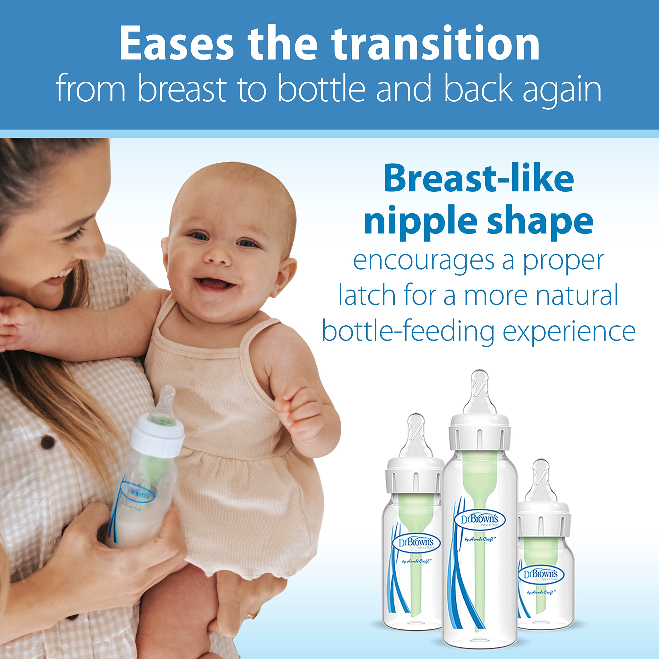 Dr. Brown’s Natural Flow Level 1 Narrow Baby Bottle Silicone Nipple, Slow Flow, 0m+, 100% Silicone Bottle Nipple, 6 Pack