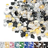 10 Pounds Blended Reflective Fire Glass for Fire Pit Fireplace and Landscaping, 1/2 Inch Mixed Colored High Luster Fireglass Rocks for Outdoor and Indoor Use Gold+Onyx Black+Platinum