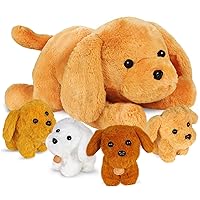 Puppy Stuffed Animals Toys for Ages 3 4 5 6 7 8+ Years Old Kids - Mommy Dog with 4 Baby Puppies in Her Tummy, Idea Xmas Birthday Gifts for Baby, Toddler, Girls, Boys