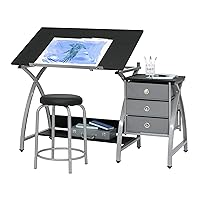 SD STUDIO DESIGNS 2 Piece Comet Craft Table | Angle Adjustable Top and Stool | Silver/Black