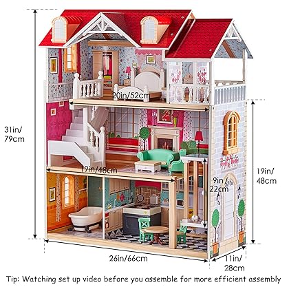 TOP BRIGHT Wooden Dollhouse with Elevator Dream Doll House for Little Girls 5 Year Olds