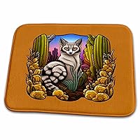 3dRose Arizona Ring Tailed Cat Surrounded By Cacti Cartoon Tattoo - Dish Drying Mats (ddm-383433-1)