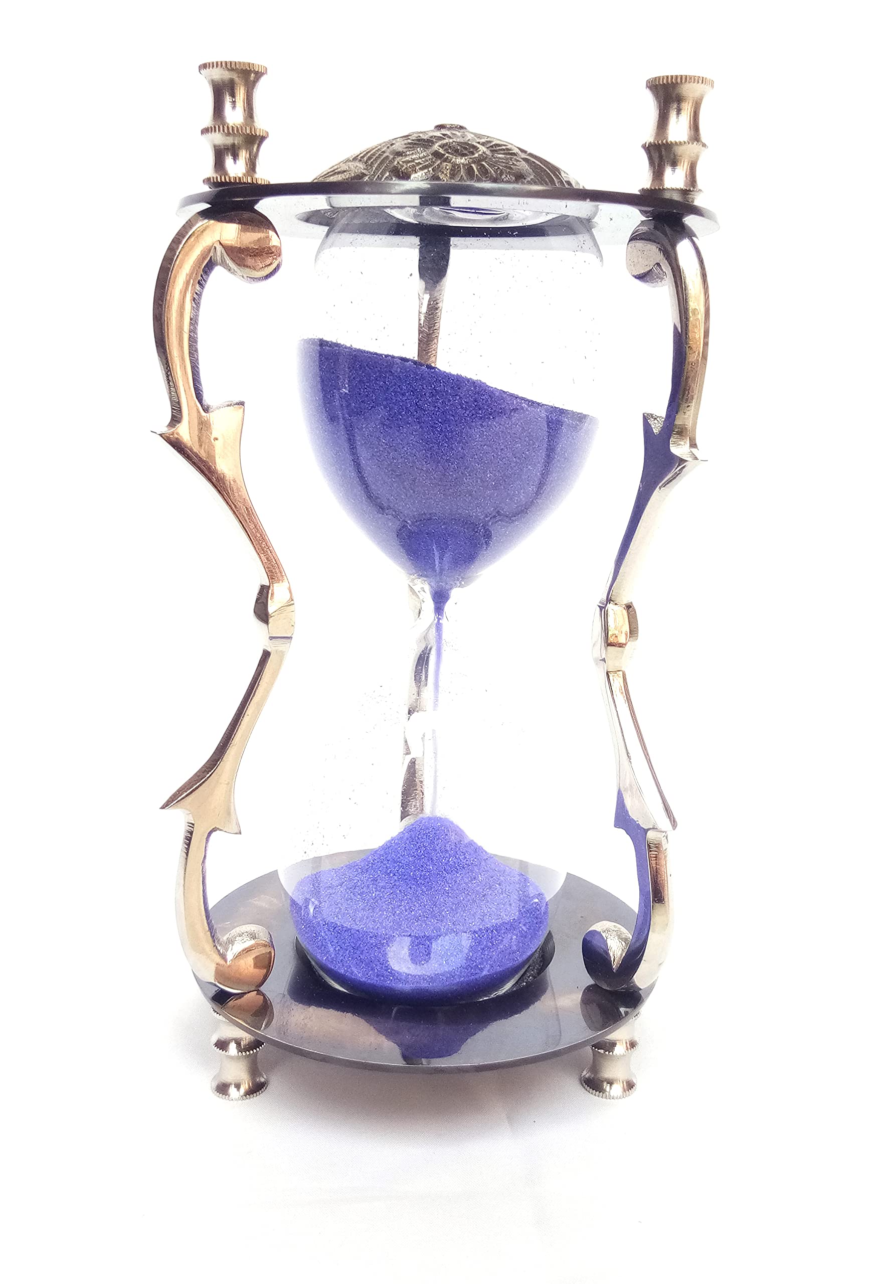 SIFAAT WORLD Antique & Nickel Decorative Hourglass Sandtimer with Purple Sand; Duration - 5 Minutes , Unique Vintage Black Metal Art Hourglass for Office Desk, Home Decor,Birthday Gift,etc.
