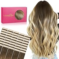 WENNALIFE Tape in Hair Extensions Human Hair, 40pcs 100g 20 inch Ombre Walnut Brown to Ash Brown and Bleach Blonde Hair Extensions Real Human Hair Straight Tape in Extensions Real Human Hair Extension