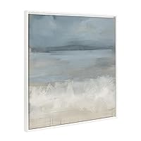 Kate and Laurel Sylvie Beaded The Blues Vintage Framed Canvas Wall Art by Mary Sparrow, 30x30 White, Modern Abstract Ocean Landscape Art for Wall