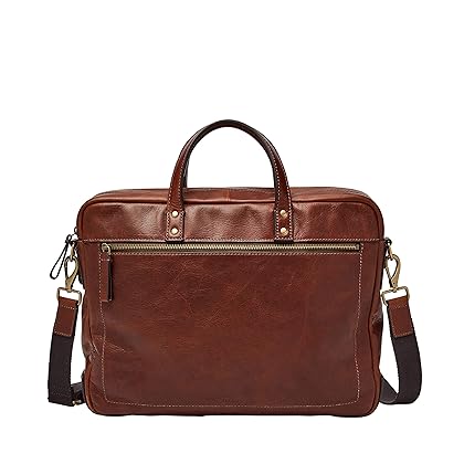 Fossil Men's Haskell Leather or Fabric Messenger Briefcase Work Laptop Bag for Men