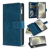 ZZXX for Samsung Galaxy S24 Wallet Case with RFID Blocking Card Slot PU Leather Zipper Flip Folio with Strap Kickstand Protective Cover for Samsung Galaxy S24 Case Wallet(Blue-6.2 inch)