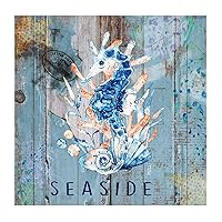 Nautical Beach Ocean Theme Underwater Sea Horse Garage Wall Decoration Wall Art Decal Sea Animal Turtle Octopus Crab Self-Adhesive Wall Decal for Playroom Nursery Bottles Doors Vinyl 22in