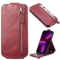 XYX Wallet Case for iPhone 11 Pro Max, Slim Fit Up-Down Flip Leather Zipper Pocket Purse Case with Card Slot for iPhone 11 Pro Max, Red