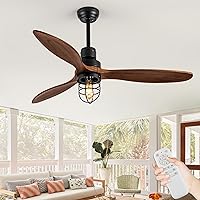 Ceiling Fan with Light,52 Inch Outdoor Farmhouse Ceiling Fan with Remote Modern 3 Blade Wood Bedroom Ceiling Fan with Noiseless Reversible DC Motor for Outdoor Patio