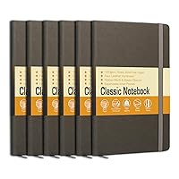 Faux Leather Lined Journal Notebooks with 120 GSM, Hardcover Executive Notebook, 5.25 x 8.25 inches for Writing - Date Mark, Inner Pocket, Ribbon Mark & Elastic Closure (Gray, Pack of 6)