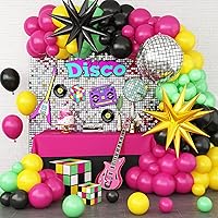 Disco Balloon Garland Arch Kit, 80s 90s Balloon Arch, Yellow Black Green Hot Pink Balloon Garland with 22 Inch 4D Disco Silver Foil Balloon for 80s 90s Theme Birthday Party Decorations