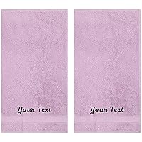 Personalized Towels Set with Embroidered Text - 2 Pack Highly Absorbent & Super Soft Turkish Cotton Bath Hand Towels for Spa, Gym, Pool and Hotels - Monogrammed Towels - Lilac
