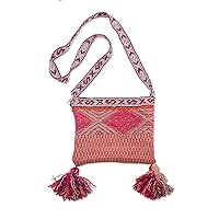 NOVICA Handwoven Wool Shoulder Bag Traditional with Vibrant Tassels Peru 'Andean Trip'