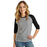 Decrum Grey and Black Soft Cotton Jersey 3/4 Sleeve Raglan Shirts for Women | [40003043] Gry&Blk Rgln Womn, M