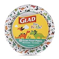 Glad for Kids Dinosaur Design Disposable Paper Plates, 7-Inch, Soak Proof & Microwavable Kid Paper Plates - Perfect for Kids Birthday Parties, Dinosaur Party Supplies - 20 Count Party Plates