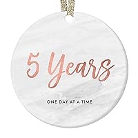 5 Years One Day At A Time Ornament Christmas Fifth Holiday Living Clean & Sober 5th Anniversary Gift Friend Family Sobriety Present Pretty Modern Blush Pink Marble 3