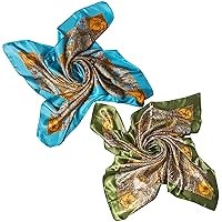 Senker Fashion 2 PCS Womens Satin Scarf Large Square Silk Feeling Head Hair Scarves Wraps for Sleeping 35 x 35 inches
