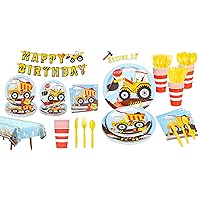 DECORLIFE Construction Birthday Party Supplies Serves 40, Construction Party Plates, 54