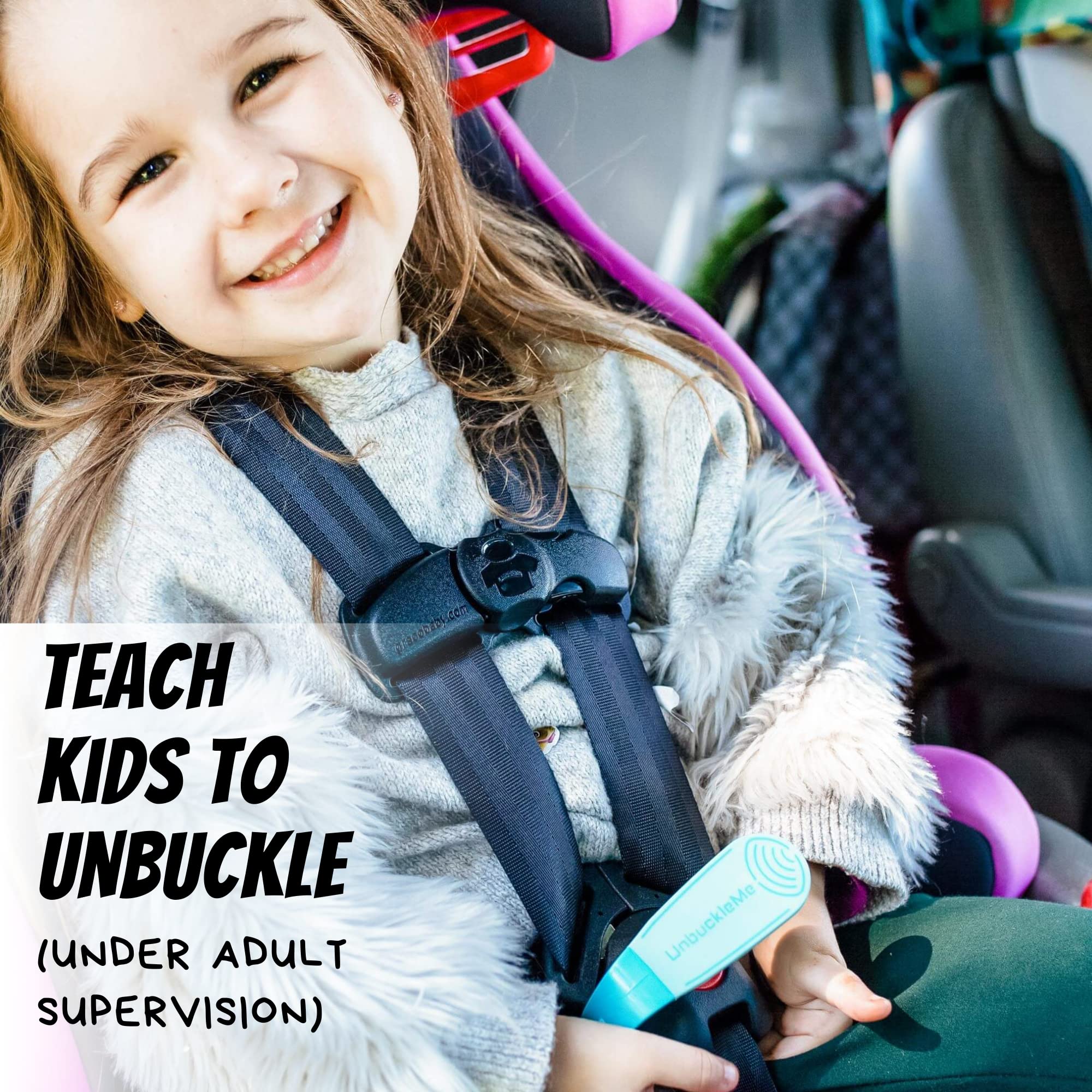 UnbuckleMe Car Seat Buckle Release Tool - Easy Opener Aid for Arthritis, Long Nails, Older Kids - Button Pusher for Infant, Toddler, Convertible 5 pt Harness car Seats - As Seen on Shark Tank (Aqua)
