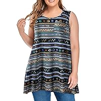 OVERWORETY Women's Plus Size Tank Tops Casual Loose Swing Sleeveless Tunic T-Shirts with Pocket
