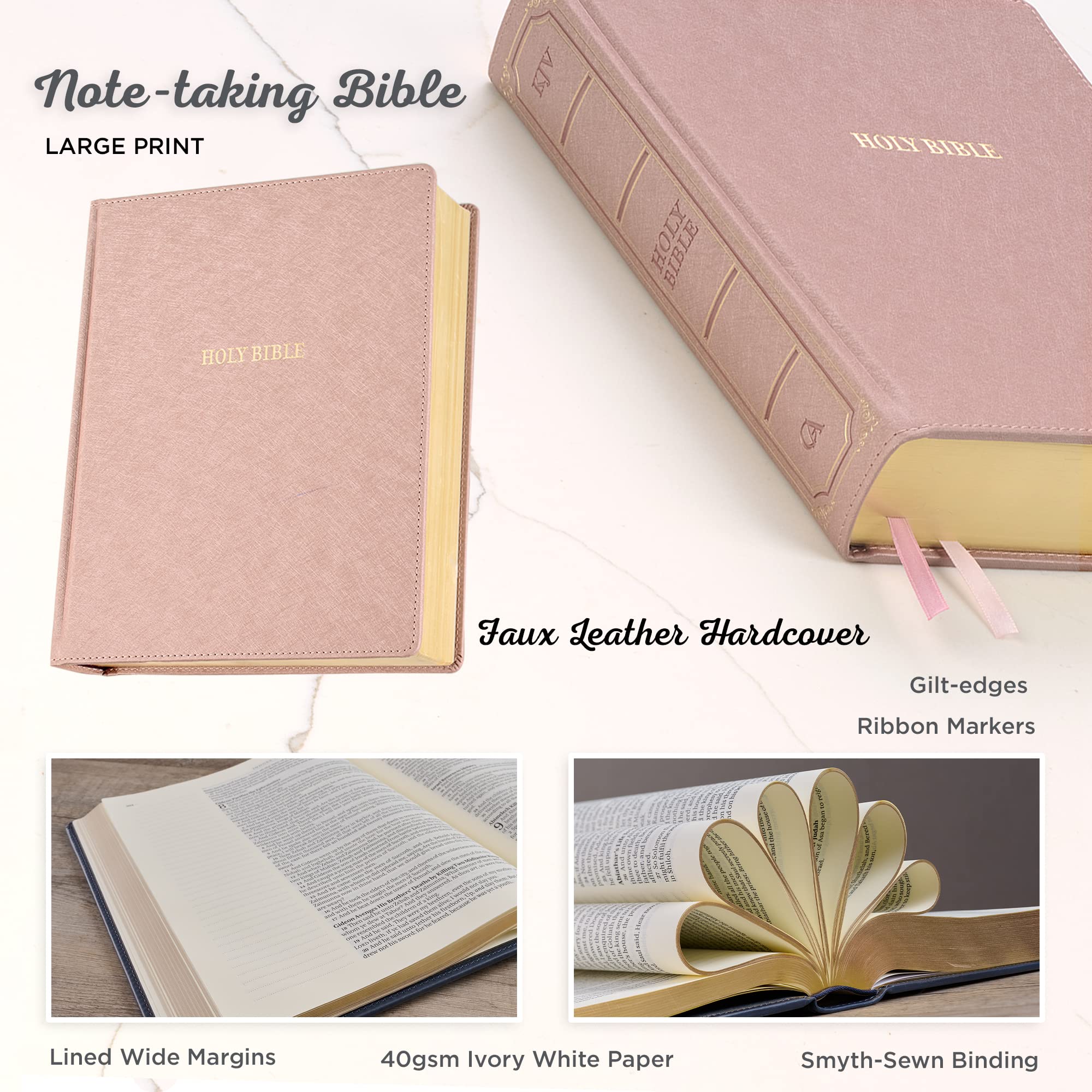 KJV Holy Bible, Large Print Note-taking Bible, Faux Leather Hardcover - King James Version, Pearlescent Mauve