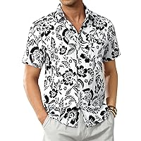 DEMEANOR Hawaiian Shirt for Men Short Sleeve Floral Button Down Shirt Tropical Hawaiian Shirts Casual Linen Shirts Beach