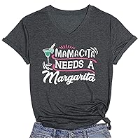 Mamacita Needs A Margarita T-Shirt Mom Shirt Women Funny Drinking Shirts Short Sleeve V-Neck Graphic Casual Tee Tops
