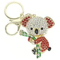 Cute Lovely Fashion Koala Bear Animal Diamond Crystal Rhinestone Gold Crystal Keychain Charm Pendent Beautiful Accessories for Girl Women Purse Handbag Key Bag Keyrings Charm (Red)