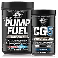 Sports Ultra Pump Fuel Insanity - Pre Workout – Cherry Bombsicle (30 Servings) Sports CG5 Premium Creatine and L-Glutamine Powder (60 Servings)