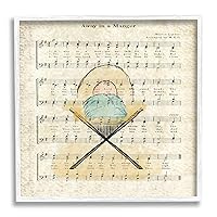 Stupell Industries Baby Jesus Cradle Away in Manger Musical Script, Designed by Andi Metz White Framed Wall Art, 24 x 24, Tan