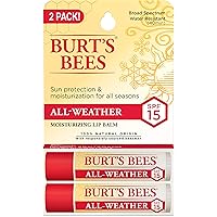Burt's Bees All Weather SPF 15 Lip Balm, Water-Resistant Lip Moisturizer, Tint-Free, Natural Conditioning Lip Treatment, 2 Tubes, 0.15 oz.