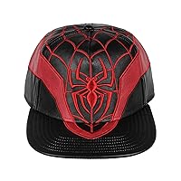 Marvel Comics Spider-Man Miles Morales Suit Embroidered Faux Leather Snapback Hat for Men and Women Black