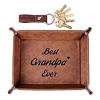 Best Grandpa Ever Gifts for Grandpa from Grandchildren Kids, Birthday Gifts for Grandfather, Leather Valet Tray and Keychain