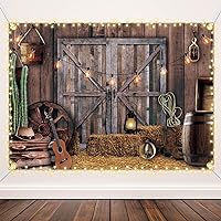 Moukeren Western Party Backdrop Western Cowboy Party Decoration Supply Wild West Decor Wooden House Barn Photo Background for Kids Children Boy Baby Photo Birthday Banner Rustic Booth (13 x 6 ft)