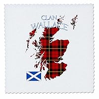 3dRose Outline of Scotland with The Wallace Clan Family Tartan. - Quilt Squares (qs-380186-2)