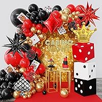 144PCS Dice Favor Boxes Casino Theme Party Decorations , Casino Balloon Arch Garland Kit Red Black Gold Dice Crown Poker Foil Balloons for Poker Las Vegas Game Night Casino Party Supplies