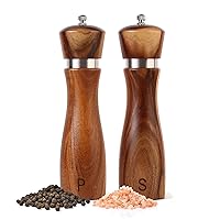 Kitchen Salt and Pepper Grinder Set, Wooden Salt & Pepper Mills Set, Crafted of Solid Acacia Wood with Stainless Steel Core, Refillable, Adjust for Customized Coarseness, 8 Inches Each