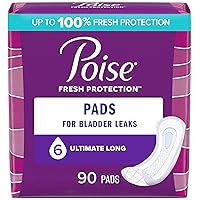 Incontinence Pads & Postpartum Incontinence Pads, 6 Drop Ultimate Absorbency, Long Length, 90 Count (2 Packs of 45), Packaging May Vary