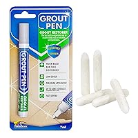 Grout Pen Tile Paint Marker: Light Grey Narrow 5mm with 5 Pack Replacement Tips - Waterproof Grout Colorant and Sealer Pen to Renew, Repair, and Refresh Tile Grout - Cleaner Coating Stain Pens