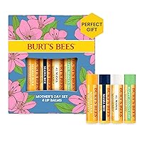 Burt's Bees Lip Balm Mothers Day Gifts for Mom - Balm Bouquet Set, Original Beeswax, Vanilla Bean, Cucumber Mint, Coconut & Pear Pack, Natural Origin Lip Treatment With Beeswax, 4 Tubes, 0.15 oz.