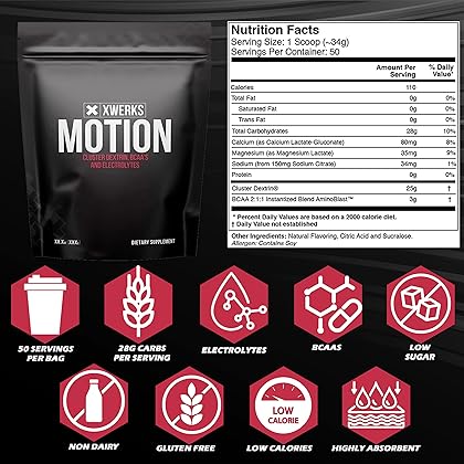 Xwerks Motion BCAA Powder with Cluster Dextrin & Electrolytes - Amino Acids for Hydration + Recovery - Natural Intra and Post Workout Drink for Fast Muscle Recovery - Serving 50 (Raspberry Lemonade)