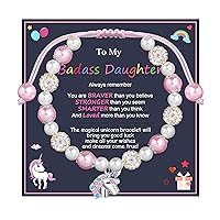 Sam & Molly Little Girls Unicorn Bracelet for Daughter/Granddaughter/Niece/Sister,Pink Pearl Bracelet,Adjustable Cute Bracelet for Teen Girls 5-14 Year Old,Christmas Valentine's Day Gifts for Girls