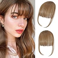 Clip In Bangs-Fake Bangs Hair Clip Light Brown Clip On Bangs Real Human Hair Air Curtain Bangs For Women Clips Wispy Bangs Hair Extensions Fringe With Temples Hairpieces Curved Bangs For Daily Wear
